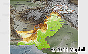 Physical 3D Map of Pakistan, darken, semi-desaturated