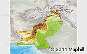 Physical 3D Map of Pakistan, lighten, semi-desaturated, land only