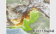 Physical 3D Map of Pakistan, semi-desaturated