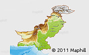 Physical 3D Map of Pakistan, single color outside, bathymetry sea, shaded relief sea
