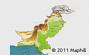 Physical 3D Map of Pakistan, single color outside, satellite sea