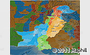 Political 3D Map of Pakistan, darken