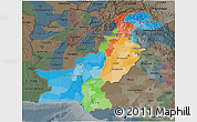 Political 3D Map of Pakistan, darken, semi-desaturated