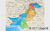 Political 3D Map of Pakistan, shaded relief outside, bathymetry sea