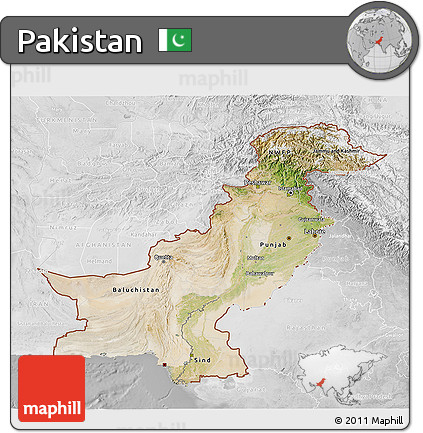 Satellite 3D Map of Pakistan, lighten, desaturated