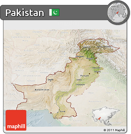 Satellite 3D Map of Pakistan, lighten