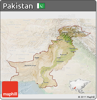 Satellite 3D Map of Pakistan, lighten
