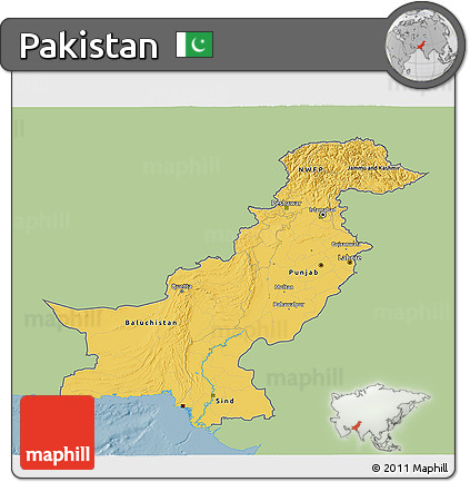 Savanna Style 3D Map of Pakistan, single color outside