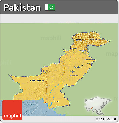 Savanna Style 3D Map of Pakistan, single color outside
