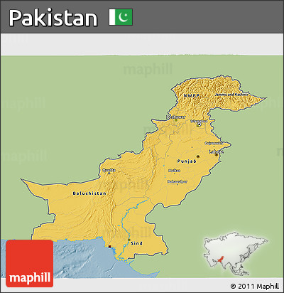 Savanna Style 3D Map of Pakistan, single color outside