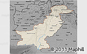 Shaded Relief 3D Map of Pakistan, darken, desaturated