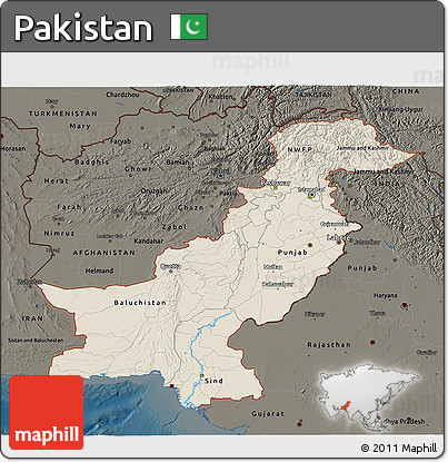 Shaded Relief 3D Map of Pakistan, darken