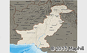 Shaded Relief 3D Map of Pakistan, darken, land only