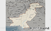 Shaded Relief 3D Map of Pakistan, darken, semi-desaturated