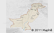 Shaded Relief 3D Map of Pakistan, lighten, desaturated