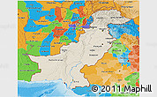 Shaded Relief 3D Map of Pakistan, political outside, shaded relief sea