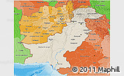 Shaded Relief 3D Map of Pakistan, political shades outside, shaded relief sea