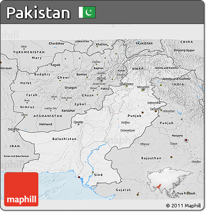 Silver Style 3D Map of Pakistan