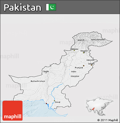 Silver Style 3D Map of Pakistan, single color outside