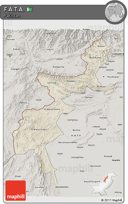Shaded Relief 3D Map of F.A.T.A., semi-desaturated