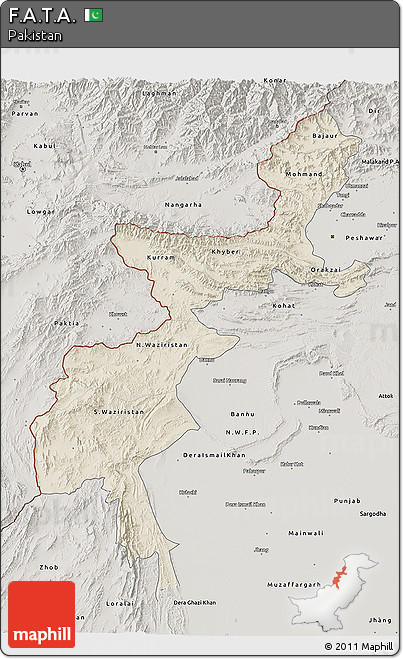 Shaded Relief 3D Map of F.A.T.A., semi-desaturated