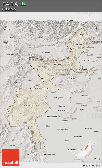 Shaded Relief 3D Map of F.A.T.A., semi-desaturated