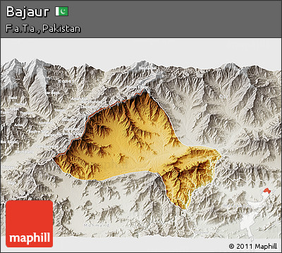 Physical 3D Map of Bajaur, lighten, semi-desaturated