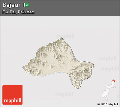 Shaded Relief 3D Map of Bajaur, single color outside