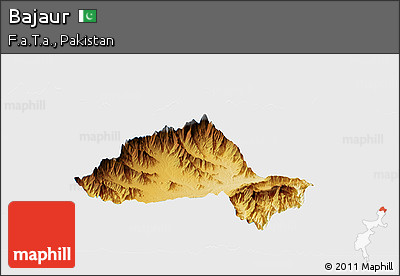 Physical Panoramic Map of Bajaur, single color outside