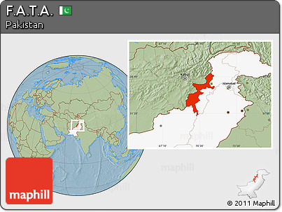 Savanna Style Location Map of F.A.T.A., highlighted country, hill shading
