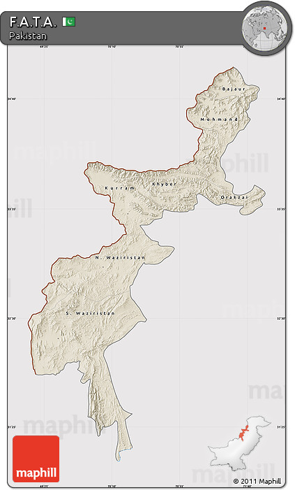 Shaded Relief Map of F.A.T.A., cropped outside