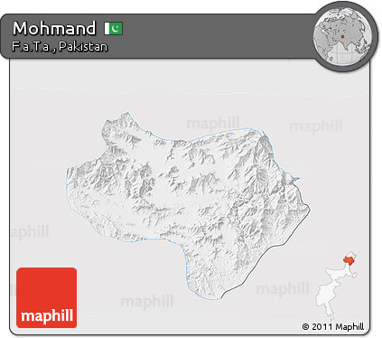 Silver Style 3D Map of Mohmand, single color outside