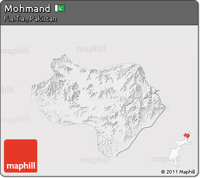 Silver Style 3D Map of Mohmand, single color outside