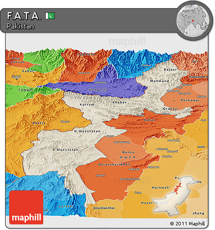 Shaded Relief Panoramic Map of F.A.T.A., political shades outside