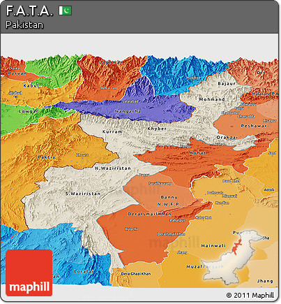 Shaded Relief Panoramic Map of F.A.T.A., political shades outside