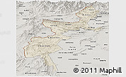 Shaded Relief Panoramic Map of F.A.T.A., semi-desaturated