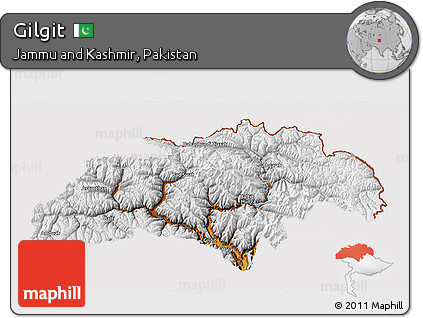 Physical 3D Map of Gilgit, cropped outside