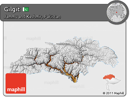 Physical 3D Map of Gilgit, single color outside