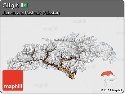 Physical 3D Map of Gilgit, single color outside