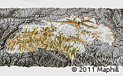 Satellite 3D Map of Gilgit, darken, semi-desaturated