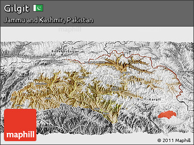 Satellite 3D Map of Gilgit, desaturated