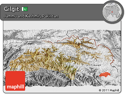 Satellite 3D Map of Gilgit, desaturated