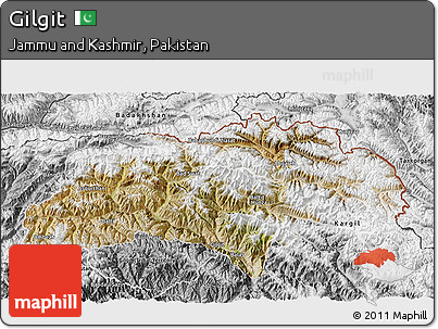 Satellite 3D Map of Gilgit, desaturated
