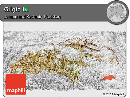 Satellite 3D Map of Gilgit, lighten, desaturated