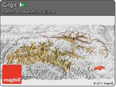 Satellite 3D Map of Gilgit, lighten, desaturated