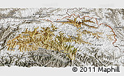 Satellite 3D Map of Gilgit, semi-desaturated