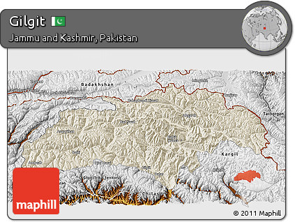 Shaded Relief 3D Map of Gilgit, physical outside