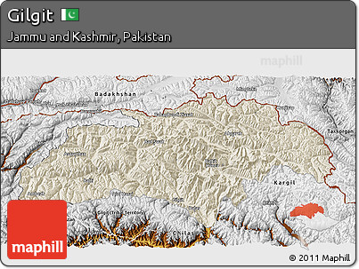 Shaded Relief 3D Map of Gilgit, physical outside
