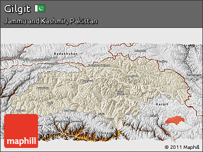 Shaded Relief 3D Map of Gilgit, physical outside