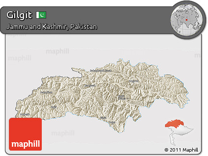 Shaded Relief 3D Map of Gilgit, single color outside
